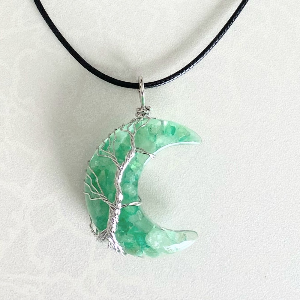 Handcrafted Green Crescent Pendant Necklace - Women Jewelry